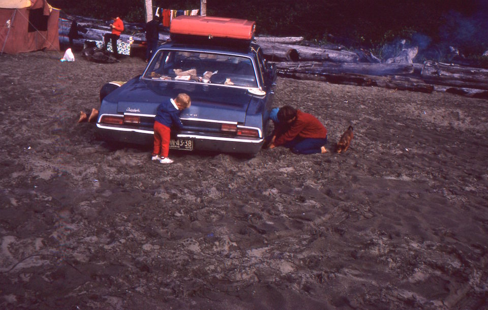 car stuck in sand at Tofino