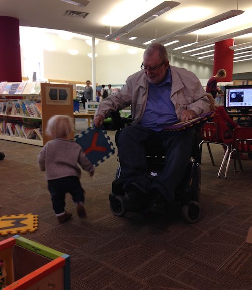 Toddler & Grandpa in Library