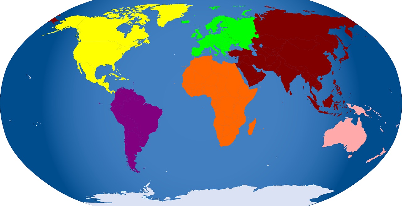 World map - colourful continents